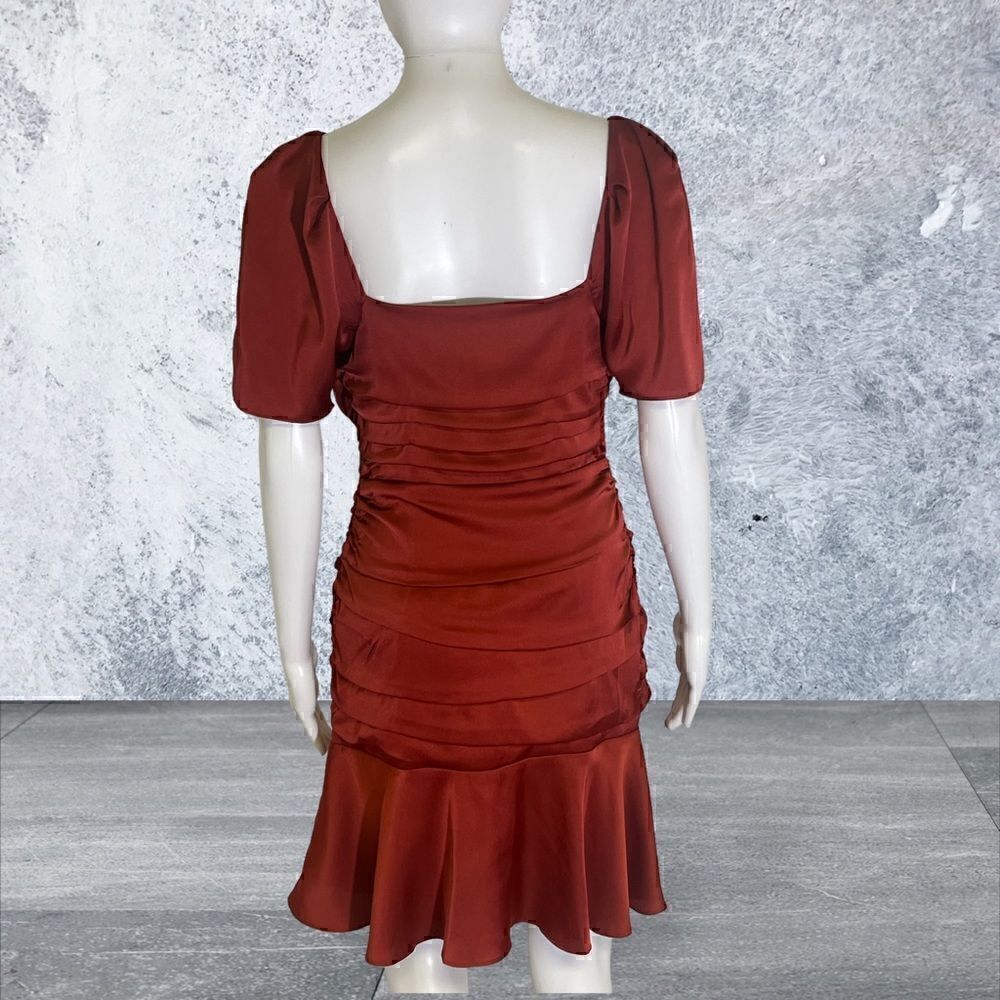 ‎Express Rust Satin short Sleeve Cocktail Dress - Picture 5 of 5